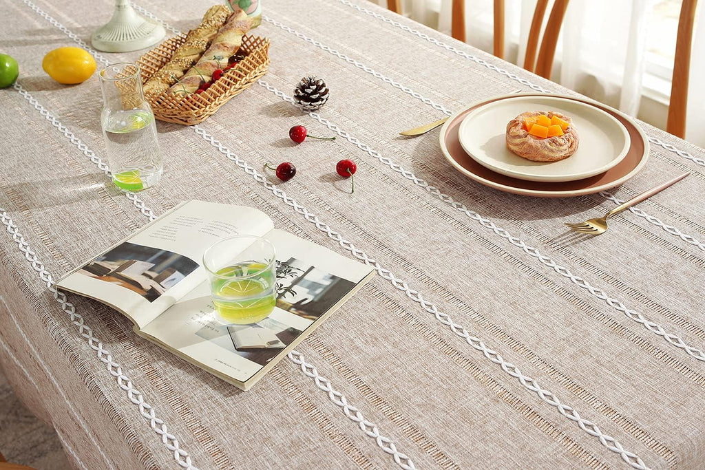 60 x 84 inches Farmhouse Style Linen tablecloths, Wrinkle Resistant Washable Dining Room Table Cloth