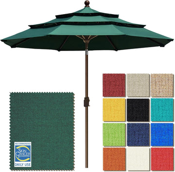 USA 10-Year-Non-Fading 9ft 3-Tier Market Patio Umbrella, Commercial Grade Outdoor Table Umbrella with Crank Open - Fores
