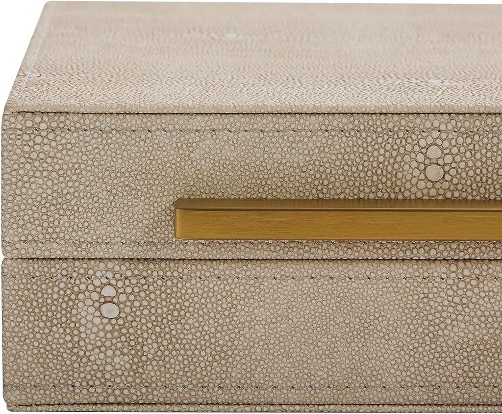 Kingflux Ivory Shagreen Decorative Box For Keepsake And Memory, Faux Leather Storage Box Jewelry Organizer Wooden