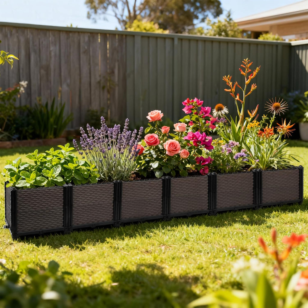 Large Raised Planter Box Outdoor Self Watering 94.4"x15.7"x14.2", Deep Raised Garden Bed - Elevated Garden Box with