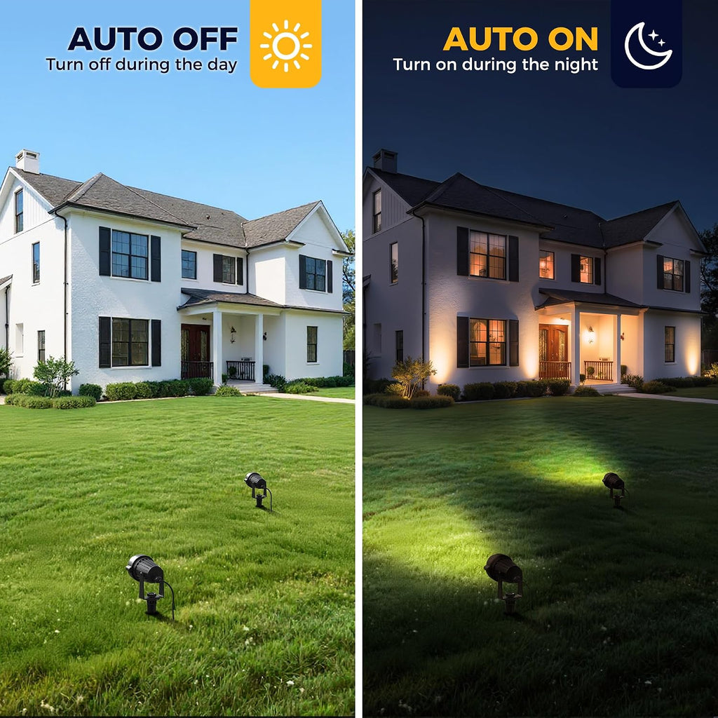 5W Dusk to Dawn Outdoor Spotlight 3000K Landscape Light 2 Pack | Auto On/Off Landscape Lighting, IP66 Waterproof Plug