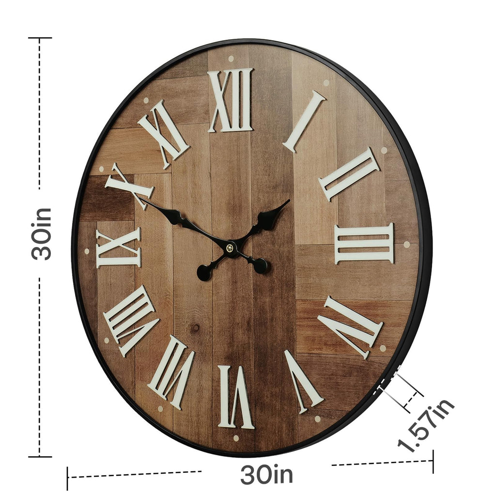 30 Inch Large Farmhouse Wall Clock with 3D Roman Numerals (Brown)