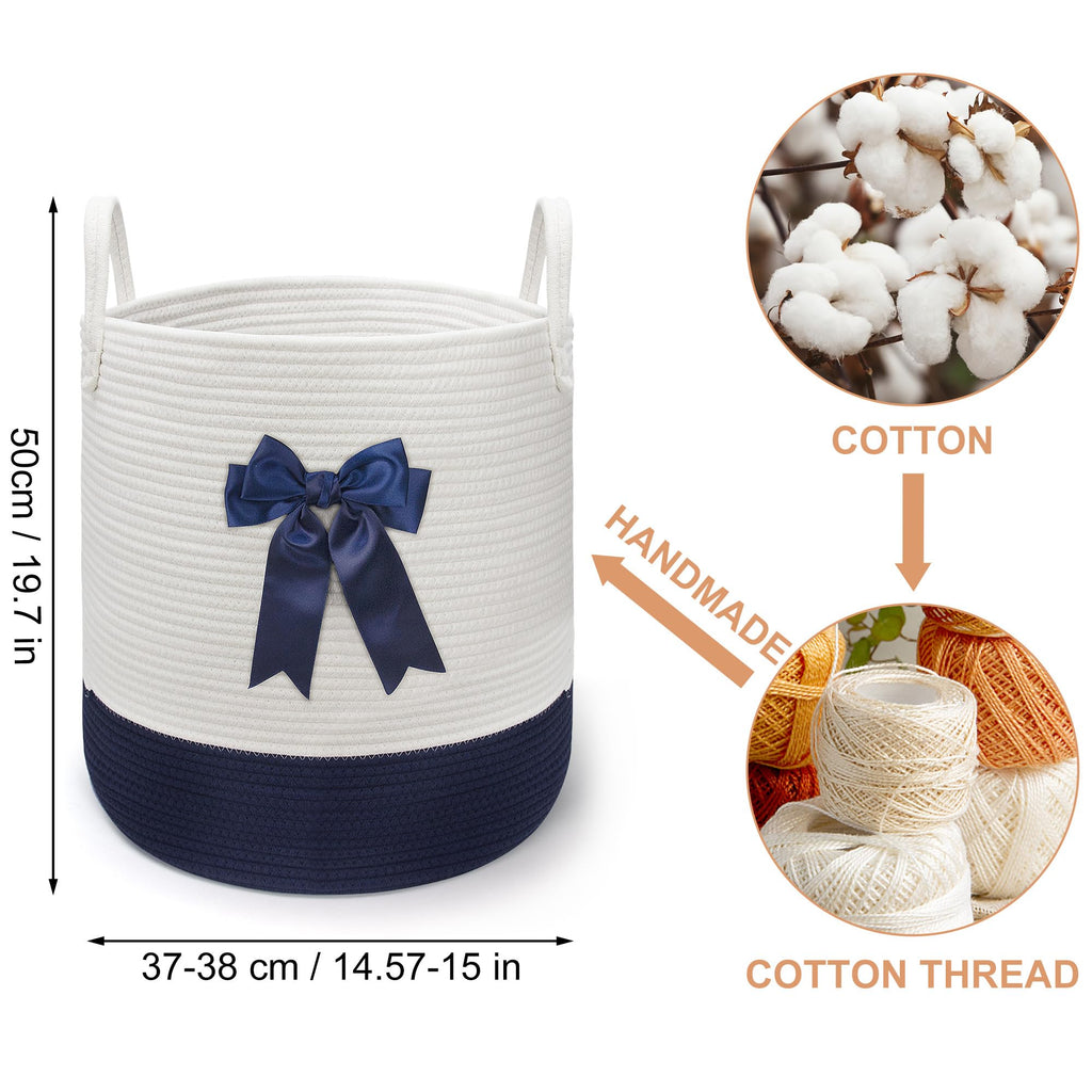 Blue Laundry Hamper with Bow, Tall Storage Basket