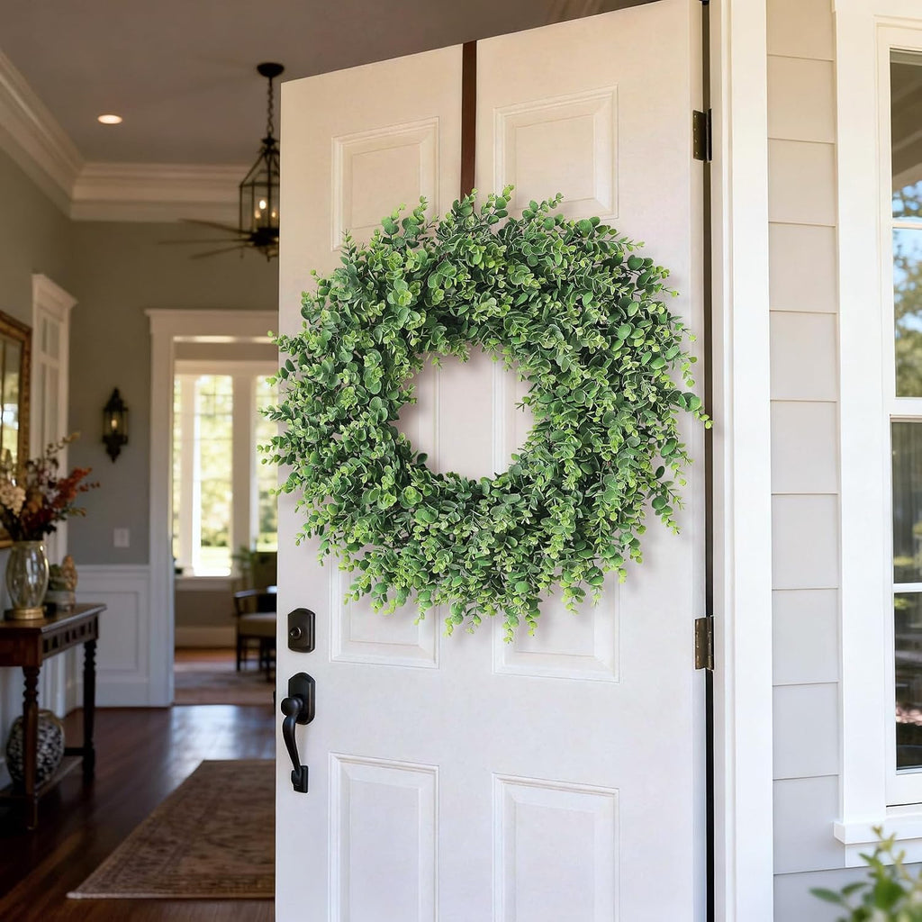 24" Lifelike Touch Artificial Eucalyptus Wreath for Front Door Decor(Green)