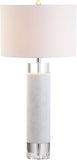 32" White Marble and Crystal LED Table Lamp, Modern Contemporary Cylindrical Column Bedside Lamp Bed