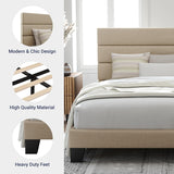 Queen Platform Bed Frame with Fabric Upholstered Headboard and Wooden Slats Support