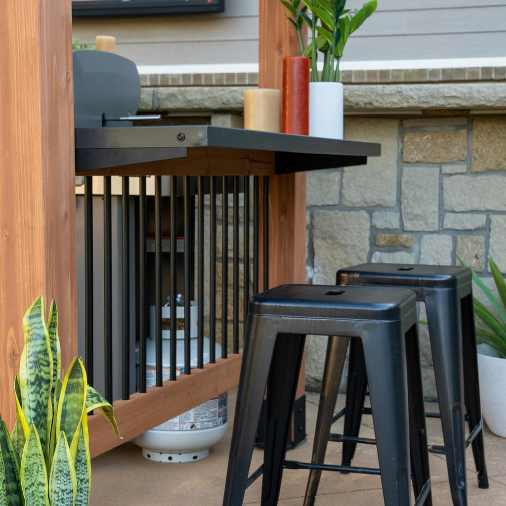 Saxony XL 12' x 6' Cedar Wood BBQ Grill Gazebo Pavilion with Hardtop Galvanized Steel Roof, Bar Tops, Powerport