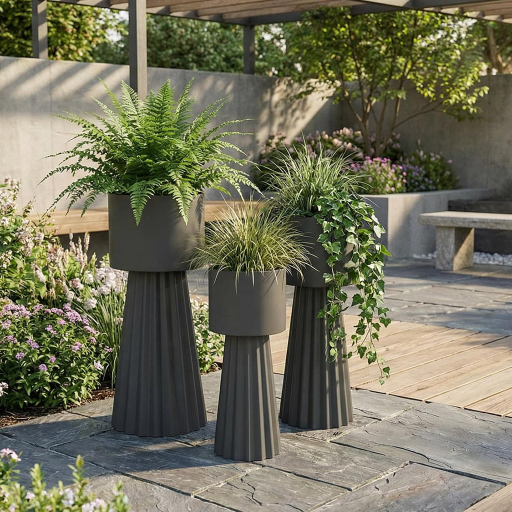 Tall Planters for Outdoor Plants, Large Outdoor Planters Set of 3, Porch Decor, Garden Decorative Black Planters
