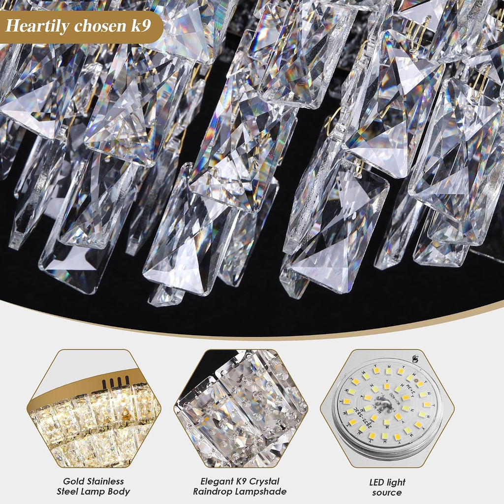 24 inch Crystal Gold Ceiling-Light Flush Mount With Remote Control and APP | 3CCT Dimmable & Brightness Adjustable