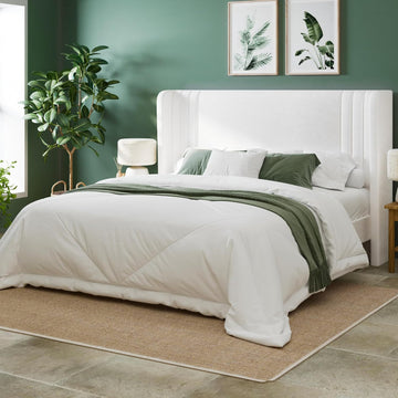 Queen Velvet Platform Bed Frame with Vertical Tufted Wingback Headboard, Easy Assembly, Under Bed Storage