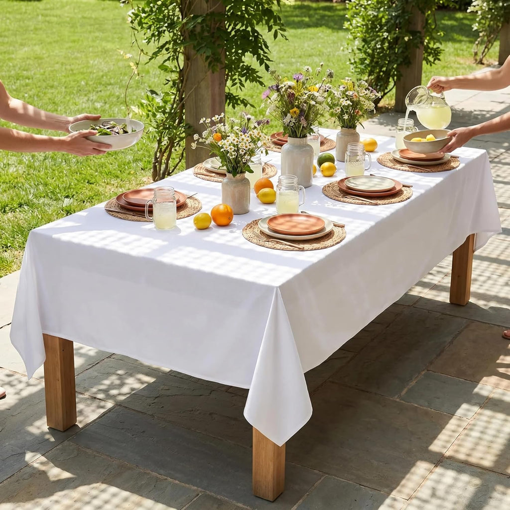 Tablecloth White Table Cloth Tabletop Cover Kitchen Dining Tablecloth 100% Cotton Great for Parties 