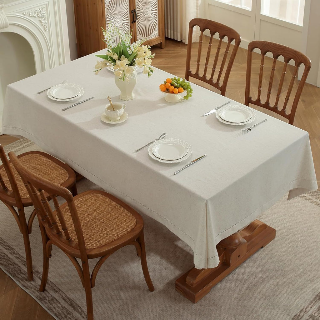 Linen Blend Handmade Hemstitched Tablecloth for Dinner Table, Parties, Wedding Decorations (60" x 10