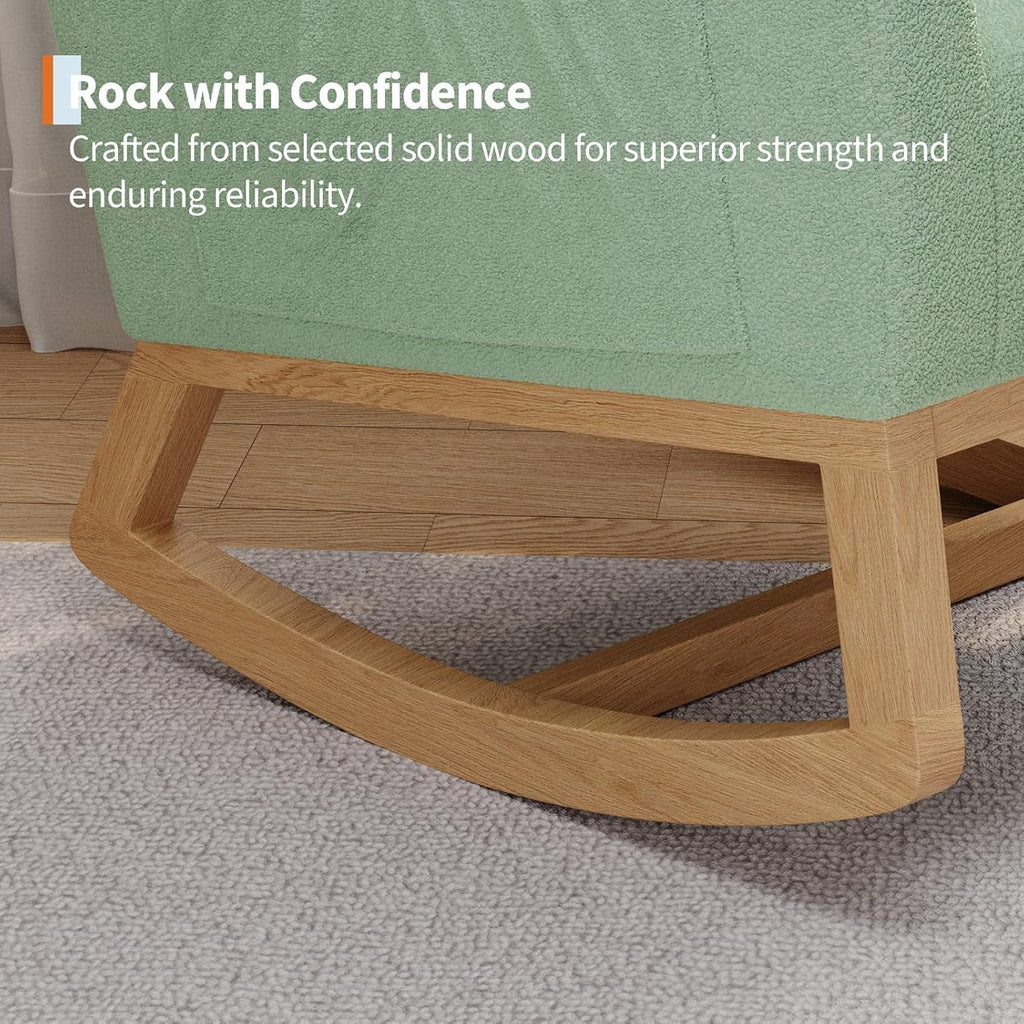 Modern Rocking Chair -Green | Comfortable Recliner Rocker with Side Pocket, Soft Linen Upholstered Glider Chair