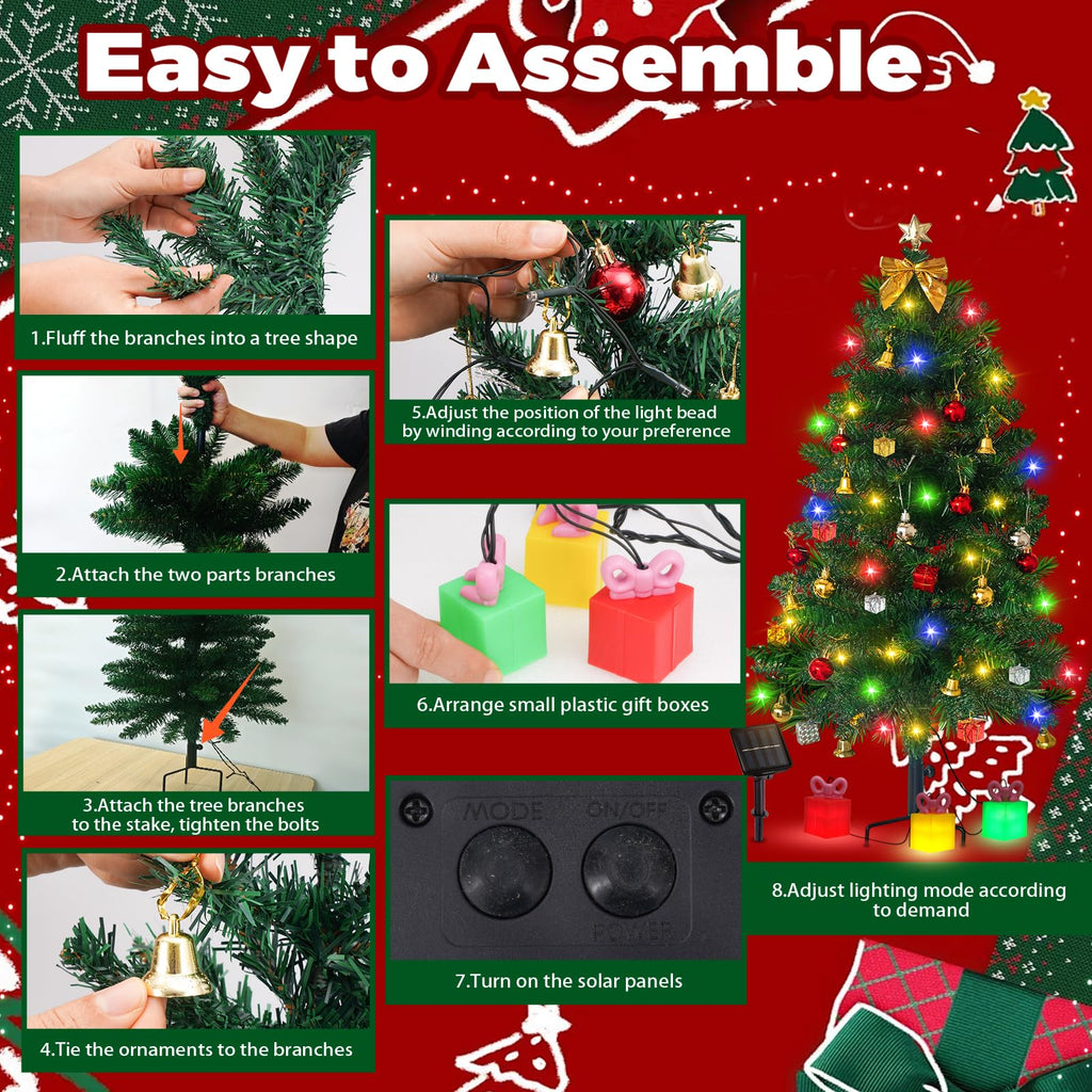 Christmas Tree Solar Lights, Outdoor Decorations, 2 Pack