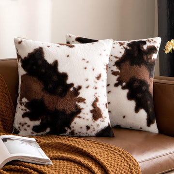 Pack of 2 Luxury Faux Fur Throw Pillow Covers Cowhide Decorative Soft Fluffy Plush Couch Throws Brindle Cushion Covers