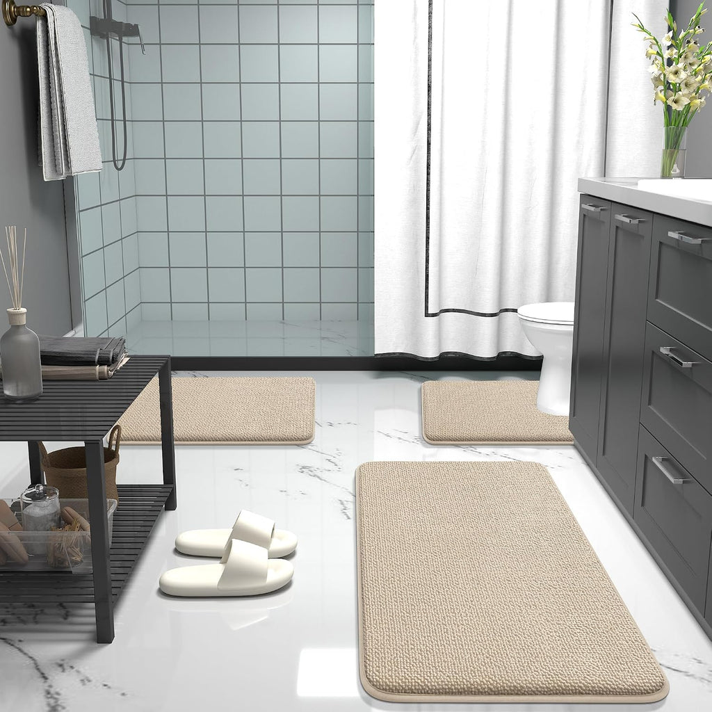 Thick Memory Foam Bathroom Rugs 30x20, Absorbent Bath Mat, Beige | Soft Quick Dry Bath Rugs, Non-Slip, Machine