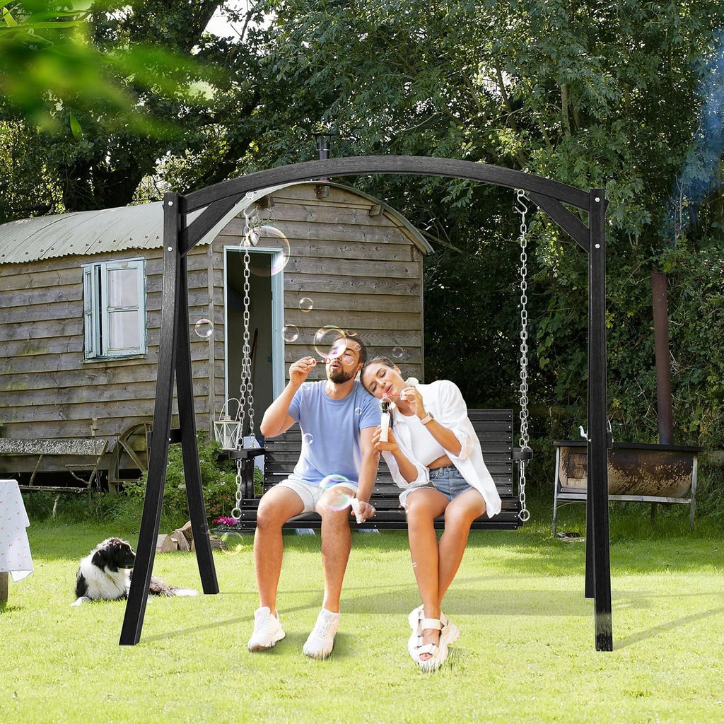 2026 Upgraded 4 FT Wooden Porch Swing, 880 LBS Heavy Duty, Black | 2026 Upgraded Design; Heavy-Duty Wooden Swing;