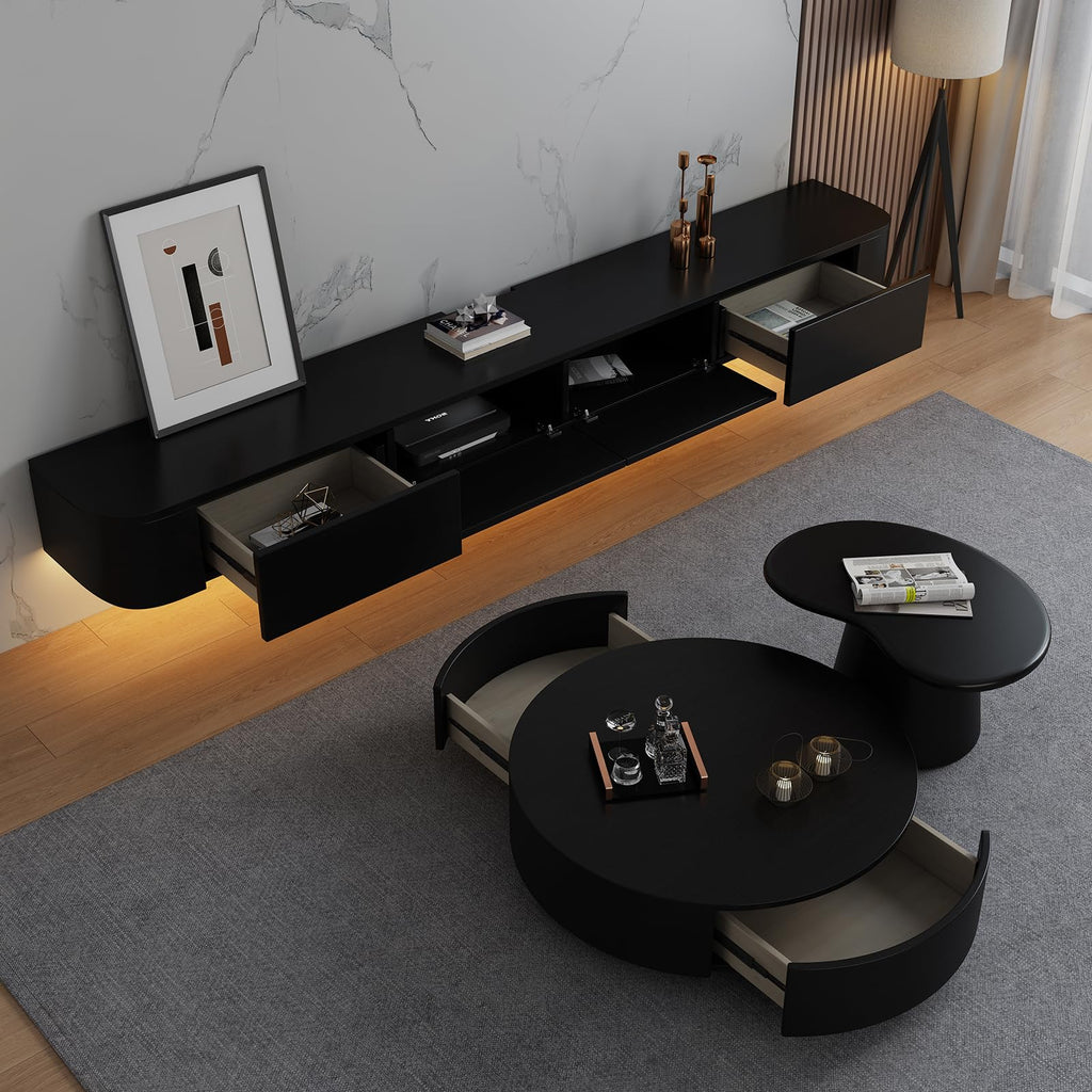 Floating TV Stand - Wall Mounted Media Console with 2 Drawer, Floating Entertainment Center TV Cabinet, Wall Mounted