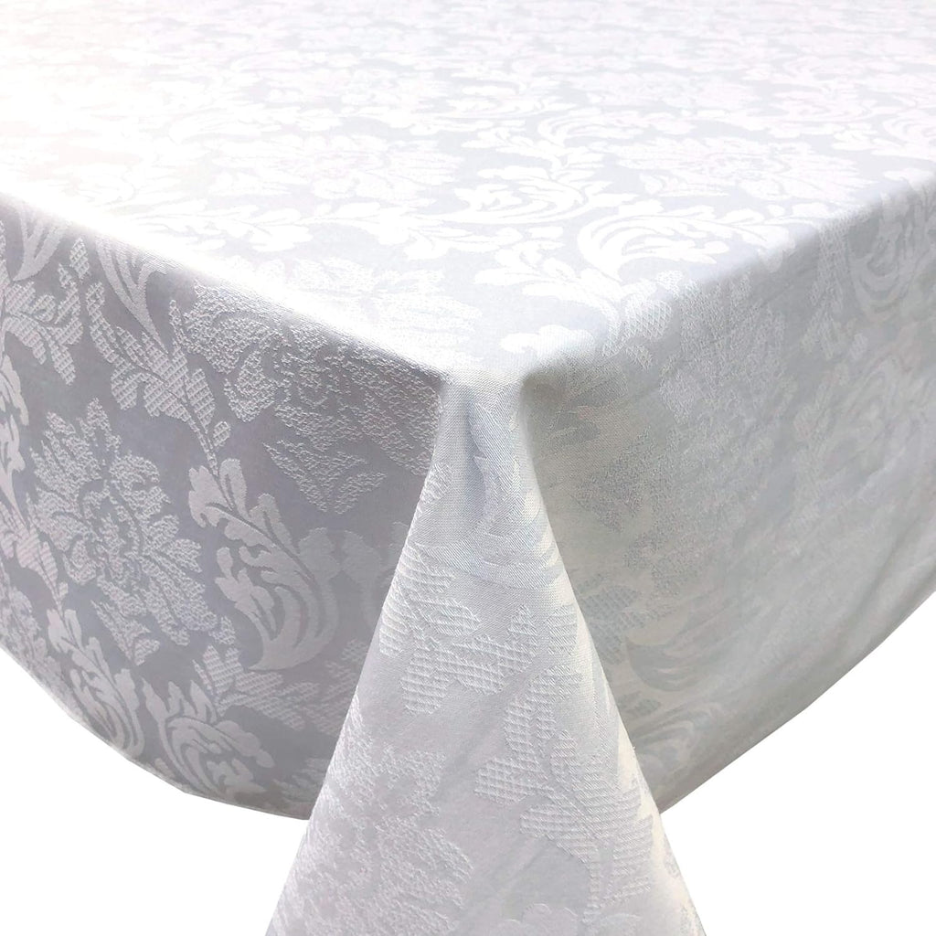 Solid Color Damask Jacquard Woven Tablecloth and Napkin (70" x 108" Rectangle, White)