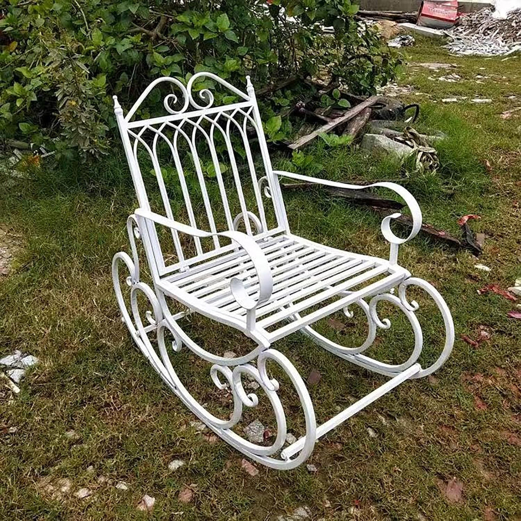 Vintage Wrought Iron Patio Rocking Chair, Ironwork Single and Double Outdoor Garden Benches, Durable Metal Porch