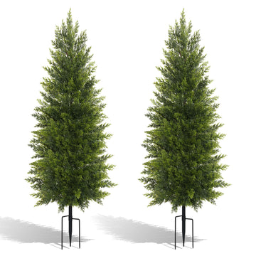 2 Pack 4FT Artificial Topiary Cedar Trees with Spike for Outdoor