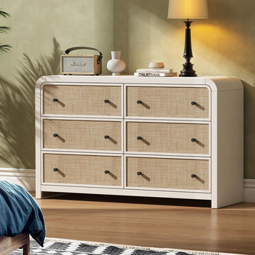 6 Drawer Dresser, 49'' Rattan Dresser