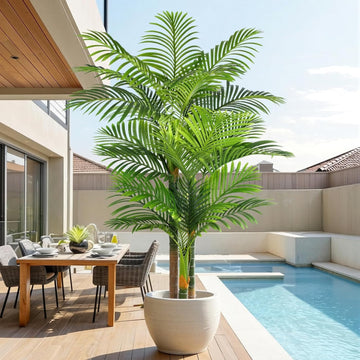 6ft Tall Triple Golden Cane Palm Artificial Tree Large Tropical Palm Tree UV Resistant Fake Plant in Pot Outdoor Big