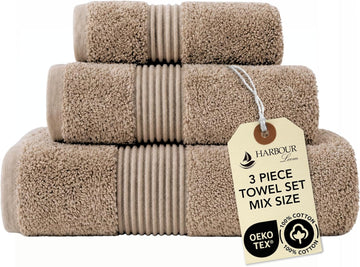 Boulevard Series 3-Piece Mix Size Luxury Bathroom Towel Set - Includes Bath Towel, Hand Towel & Washcloth, Soft 600