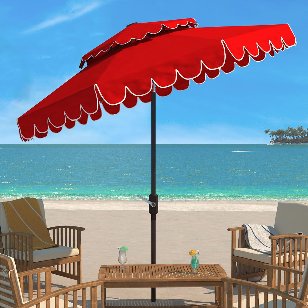 9ft Round Double-Top Patio Umbrella with Crank Lift & UV Protection - Red