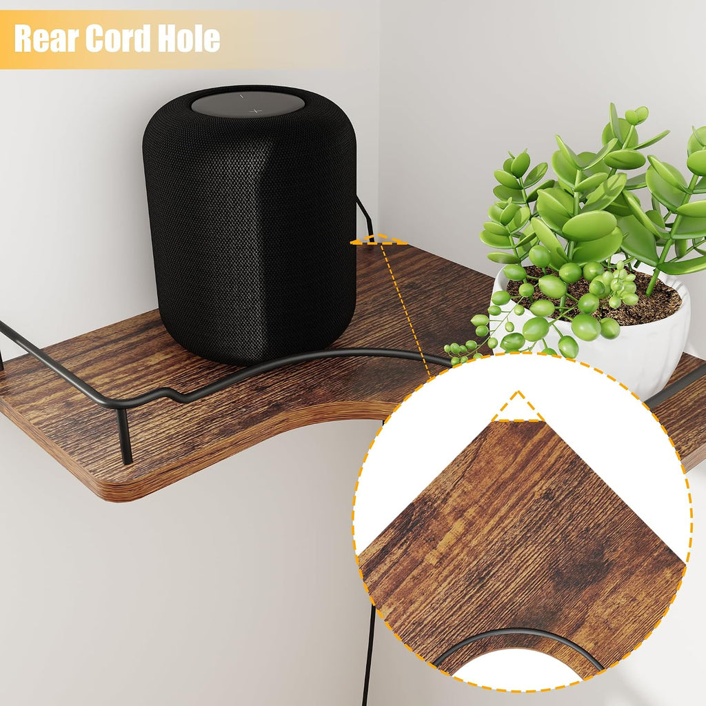 L-Shaped Corner Floating Shelves Set of 3,Rustic Wood Wall Mounted Storage Shelves,Display Shelf (Brown)