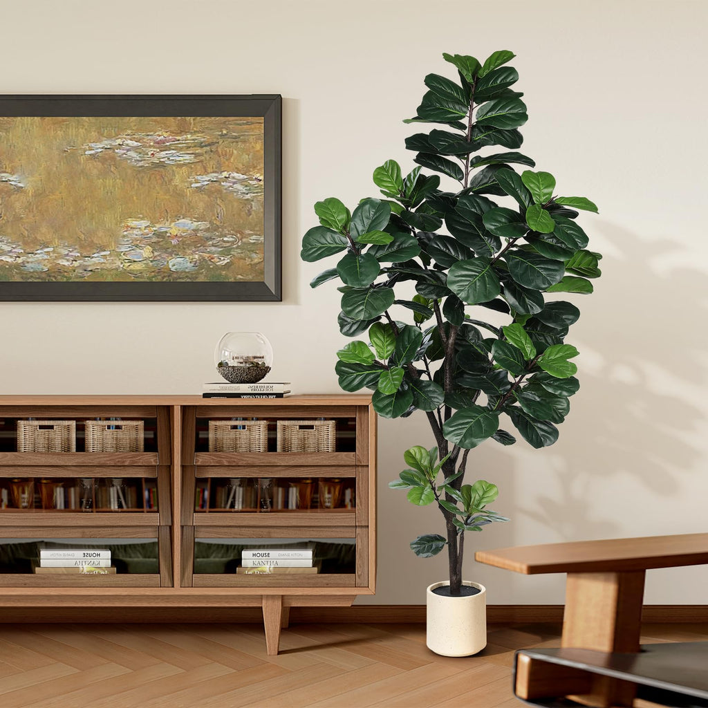 Faux Fiddle Leaf Fig Tree 7ft with Sturdy White Planter
