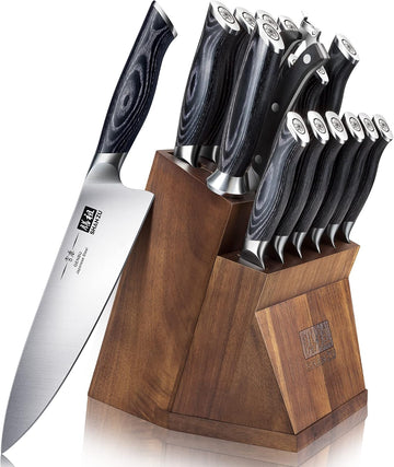 Knife Sets with Block, Knife Block Set, Japanese Super Steel Kitchen Knife Sets with Removable Block & K133 Ergonomic