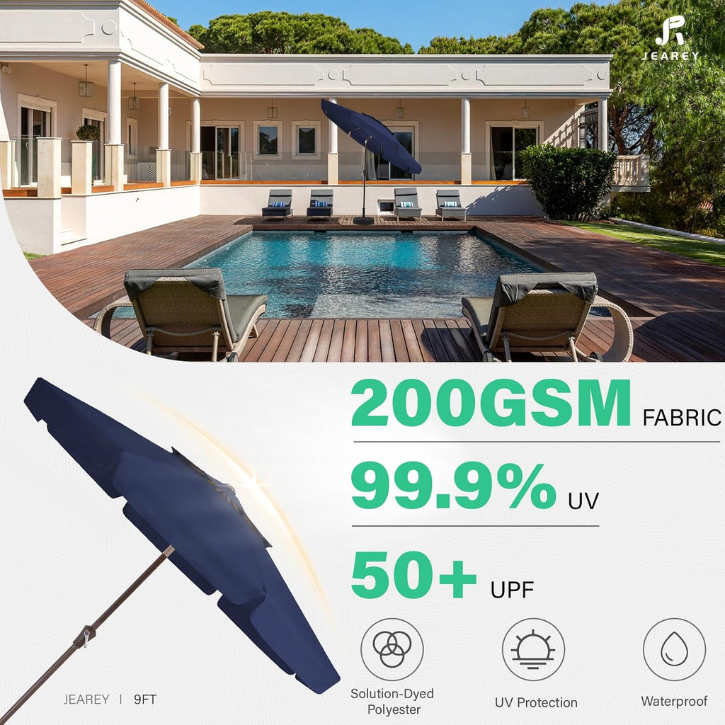 9' 2-Tiers Patio Umbrellas Outdoor Market Table Umbrella w/Push Button Tilt/Crank, 8 Sturdy Ribs - Navy Blue