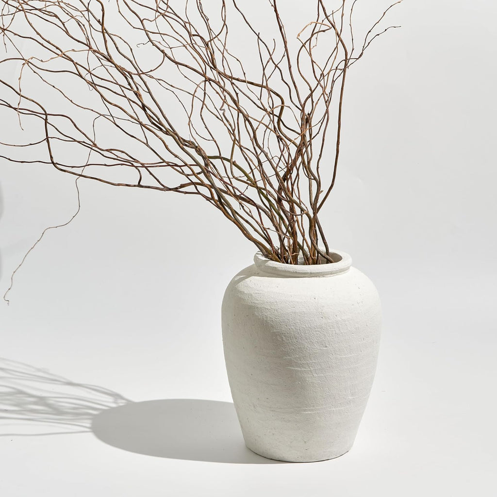 White Ceramic Large Vase, 11.8" Tall Zen Style, Terra Cotta Pitcher Vase, Distressed Farmhouse Decor, Pottery
