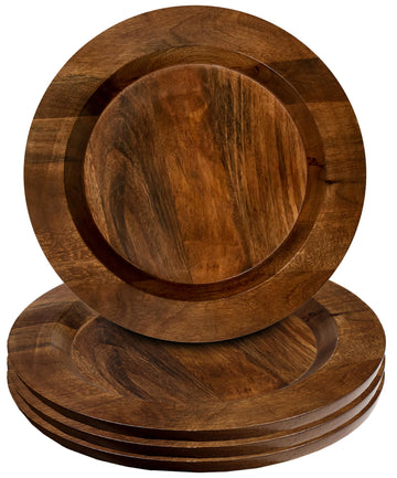 Wooden Charger Plates Set of 4 13 Inch Walnut Round Dinnerware