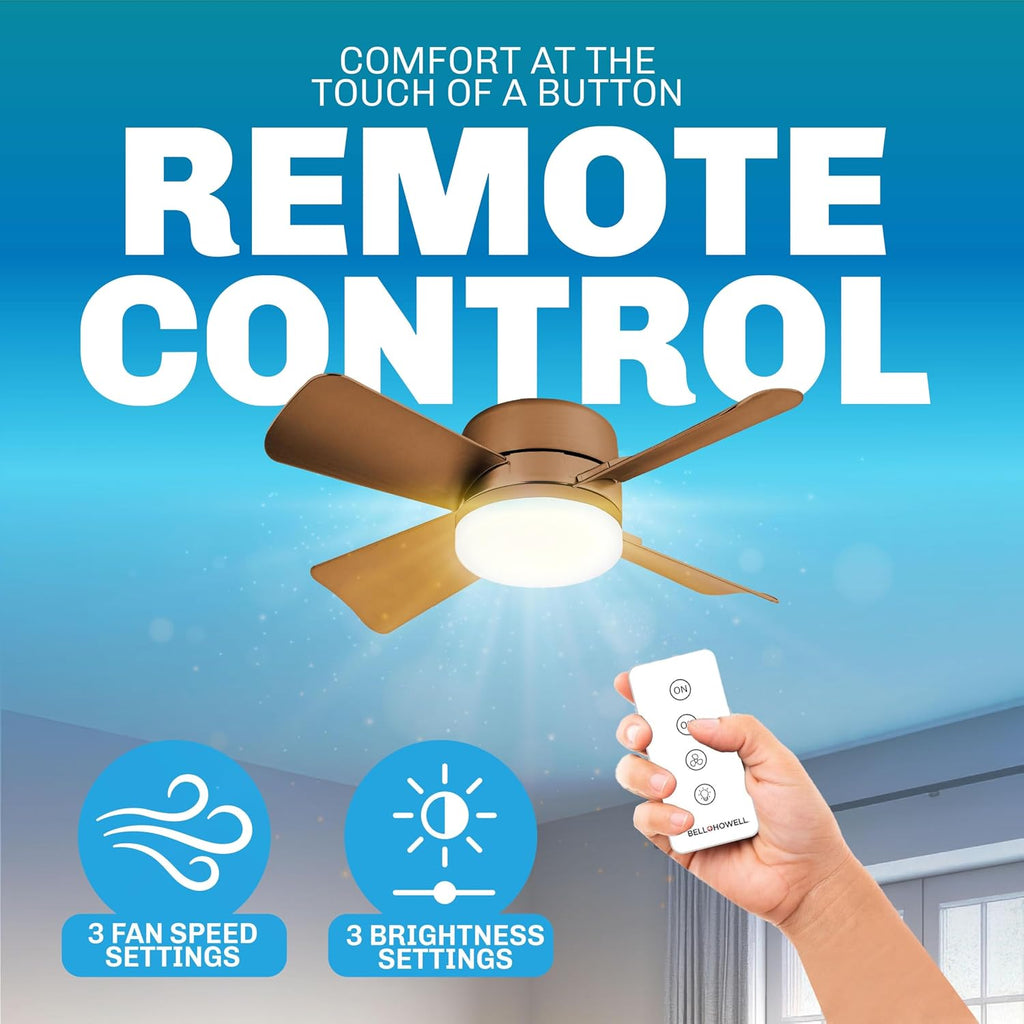 Breeze Socket Fan Light with Remote, Portable Small Ceiling Fans with Lights for Bedroom, Kitchen, Living Room, Ceiling Fan with Light 3500K, 1000 Lumens, Screws into E26/E27