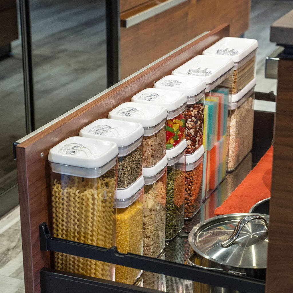 Flip Tite Storage Container with Lid 4" Airtight Ring Seal Top, Stackable Acrylic Canister Jar Set Pantry Organizer