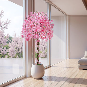 Artificial Cherry Blossom Tree, 6FT Height with 100 LED Lights, Faux Silk Plant in Pot, Wedding, Garden, Party, and