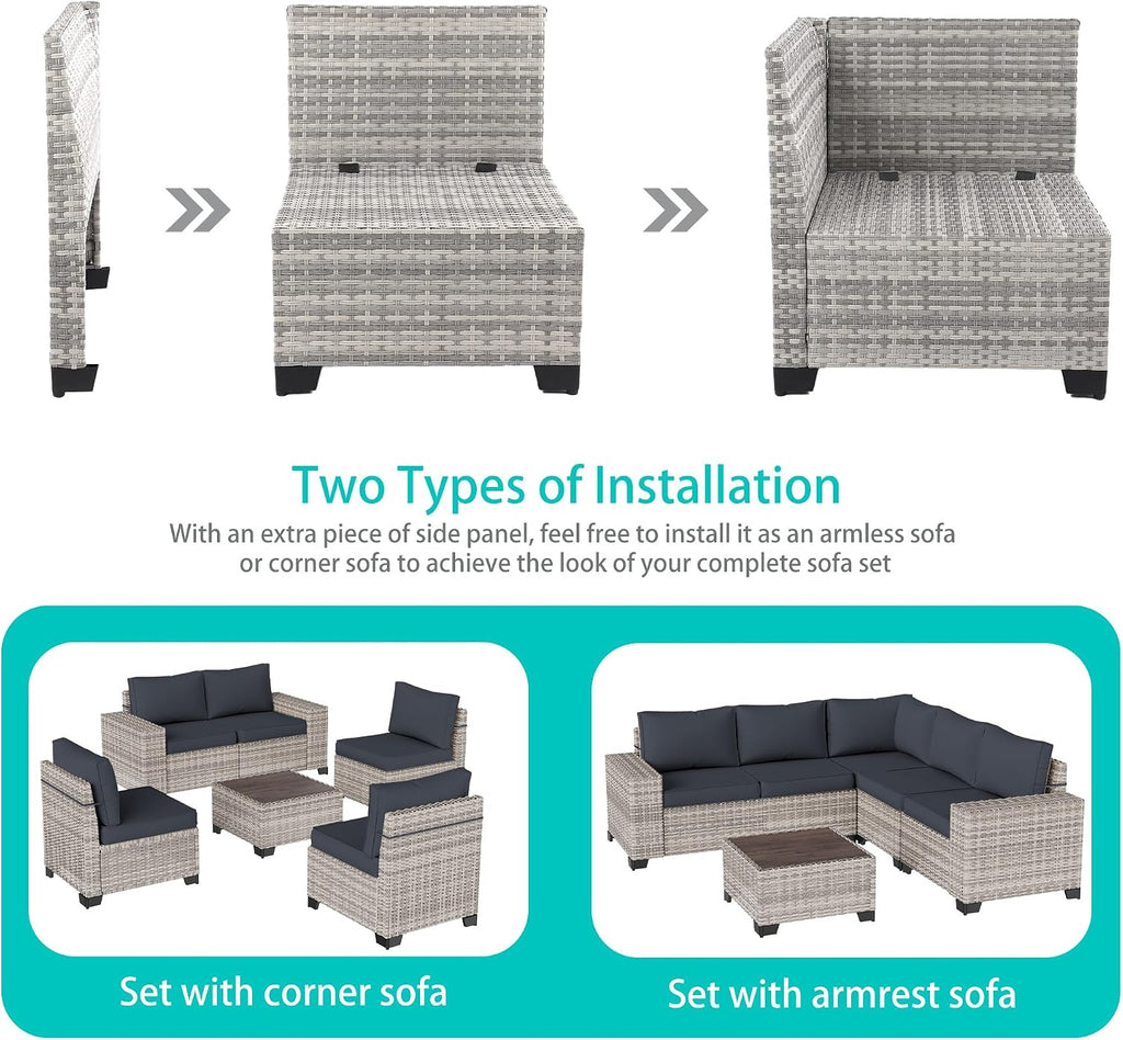 Outdoor Patio Furniture Set PE Wicker Rattan Outdoor Sectional Sofa | Patio Conversation Set with Chunky Arms