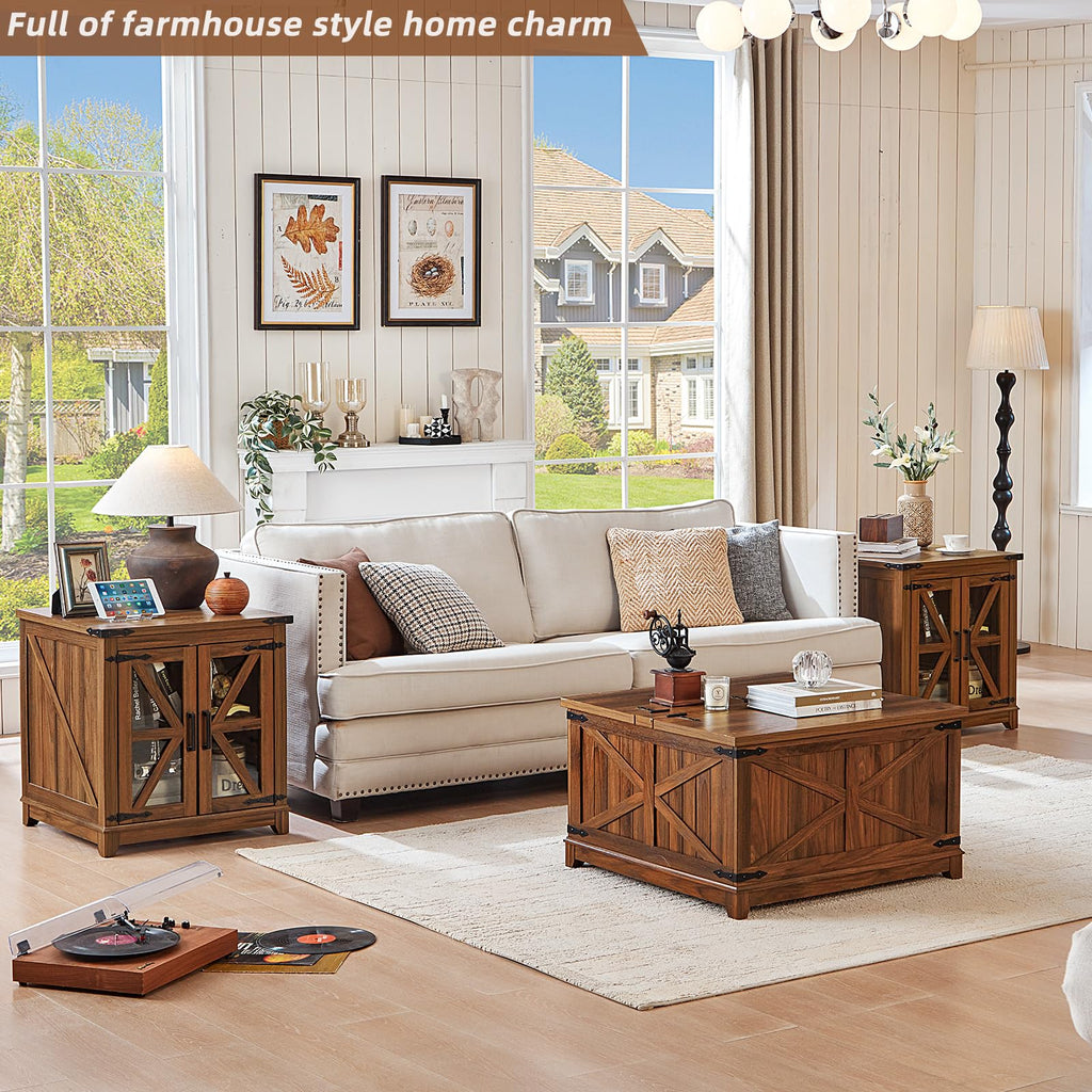 Farmhouse Coffee Table Set 3, End Table and Coffee Table