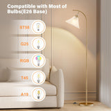 Glass Floor Lamp, Dimmable Gold Standing Lamp with Remote & Foot Switch, Ribbed Frosted Glass Shade