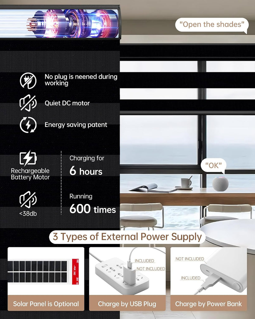 Motorized Blinds with Remote, Motorized Zebra Shades Work with Apple Homekit,Alexa,Google Home, Customized Electric