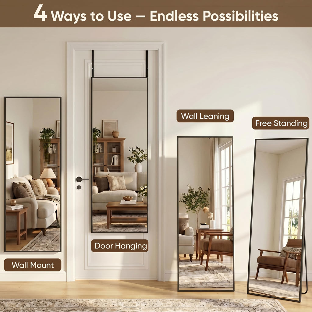 58"×20" Over the Door Full Length Mirror, Black
