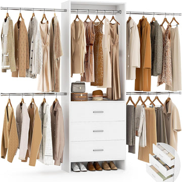 Closet System, Closet Organizer with 3 Wooden Drawers, Closet Organizer System, Walk-in Closet Wardrobe Clothes Rack