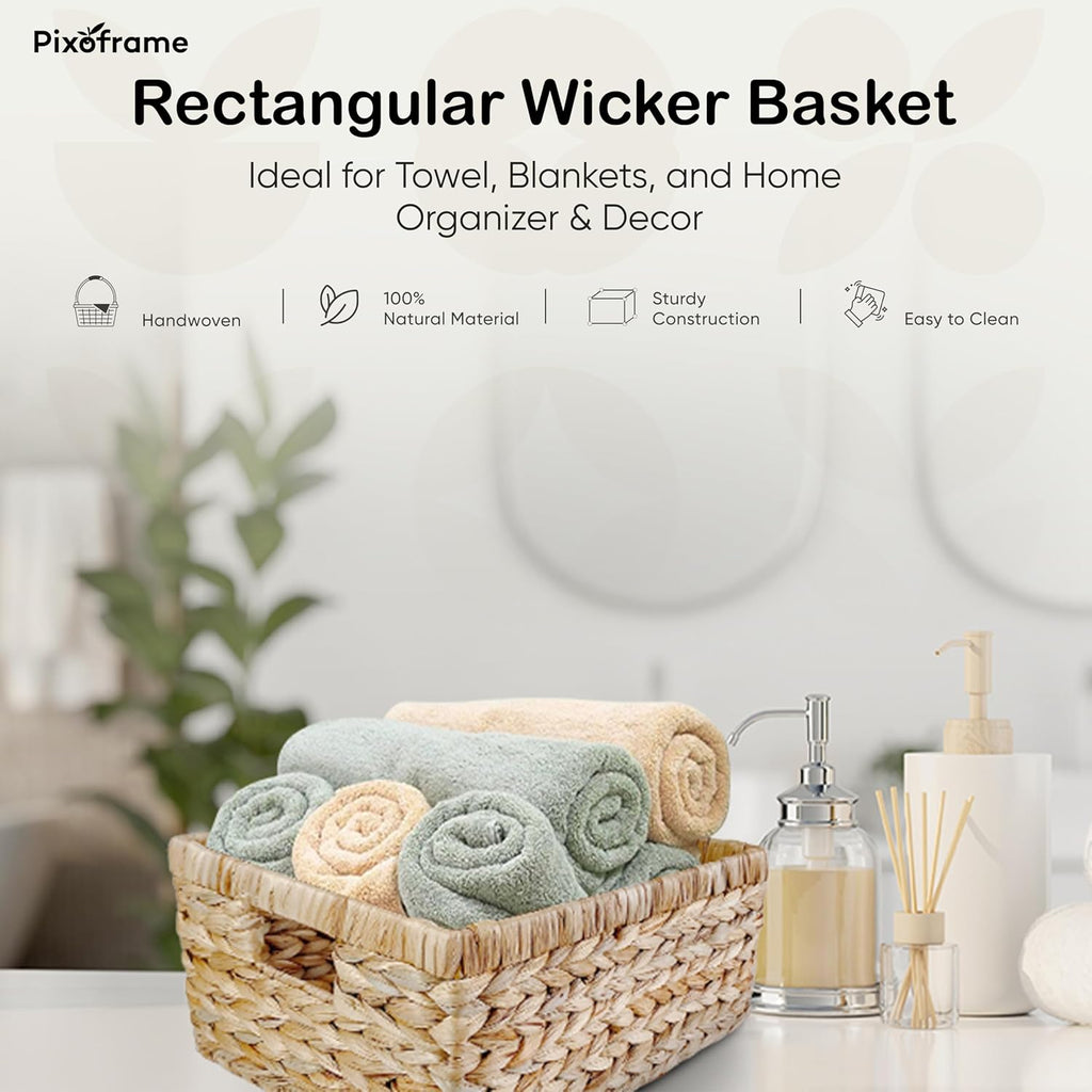 Large Handwoven Water Hyacinth Storage Wicker Basket with 2 Handles - Brown | Handcrafted Rectangular Organizer