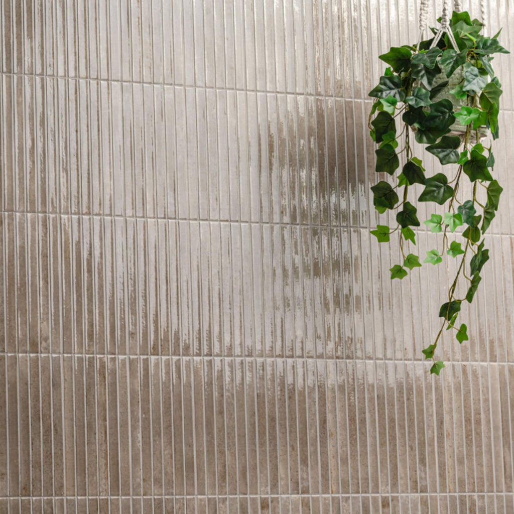 Stone Greige Glossy Ribbed Ceramic Wall Tile (1 Piece)