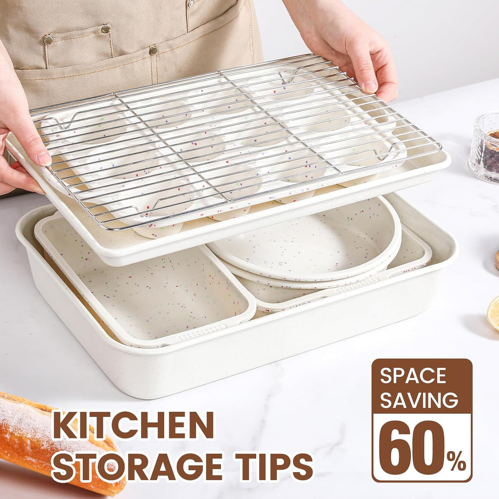8-Piece Pans Set Nonstick, Bakeware Set includes Silicone Muffin, Loaf, Cake Pans with Metal Reinforced Frame, and