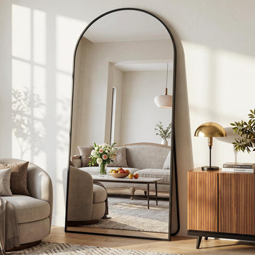 71"×32" Oversized Arched Full‐Length Mirror, Black Floor Mirror
