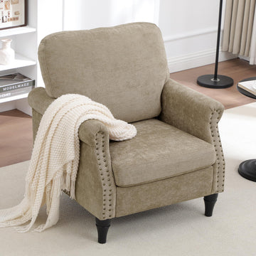 Accent Chair Modern Mid Century Reading Chair Armchair High Back Upholstered Armchair with Wooden Legs Bedroom Office