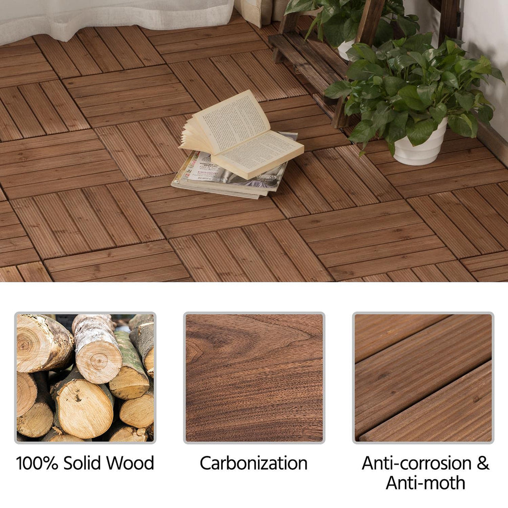 12 x 12in Patio Tiles Wood Floor Deck Tiles Interlocking Wooden Composite Decking Floor Tiles Outdoor for Garage Patio